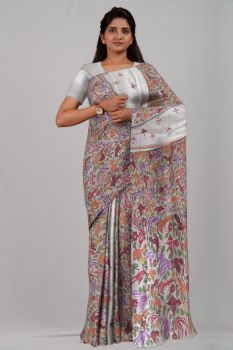 Off White Pure Handloom Katha Stitch Saree From Bengal