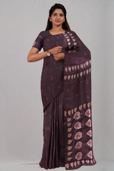 Marron Pure Handloom Katha Stitch Saree From Bengal