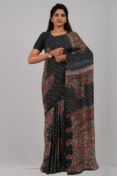 Black Pure Handloom Katha Stitch Saree From Bengal