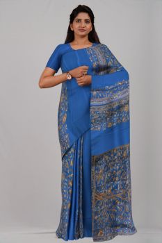 Sky Blue Pure Handloom Katha Stitch Saree From Bengal