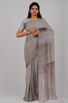 Off White Pure Handloom Kantha Stitch Saree From Bengal