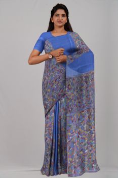 Blue Pure Handloom Kantha Stitch Saree From Bengal