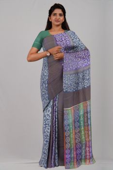 Grey Pure Handloom Kantha Stitch Saree From Bengal