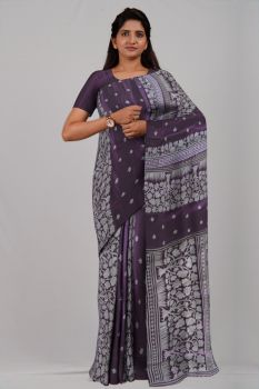 Kalpesh Purple Pure Handloom Kantha Stitch Saree From Bengal