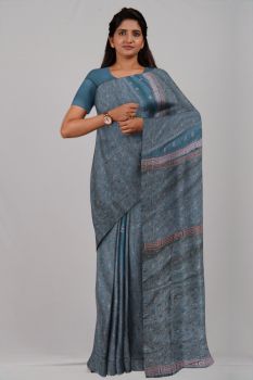 Dark Green Pure Handloom Kantha Stitch Saree From Bengal