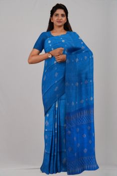 Blue Pure Organic Linen By Linen Saree From Bengal