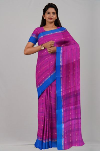 Bright Pink Rohitom Taat Cotton Handloom Saree