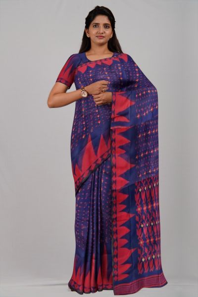 Royal Blue Red Leaf Resome Cotton Handloom Saree
