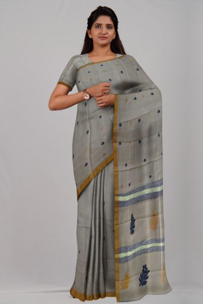 Baby Peach Flower Silk & Cotton Handloom Saree