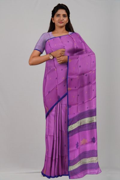Purple Star Ball Cotton Handloom Saree