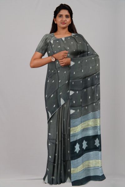 Black White Star Ball Cotton Handloom Saree