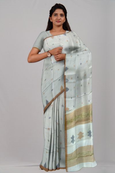 White Broun Star Ball Cotton Handloom Saree