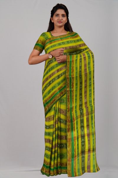 Yellow Green Rani Mango Leaf Pure Cotton Saree