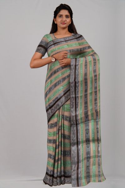 Black Orange Green Mango Leaf Pure Cotton Saree