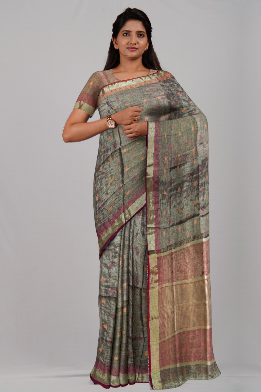 Black Tissue Linen Ball Buti Saree