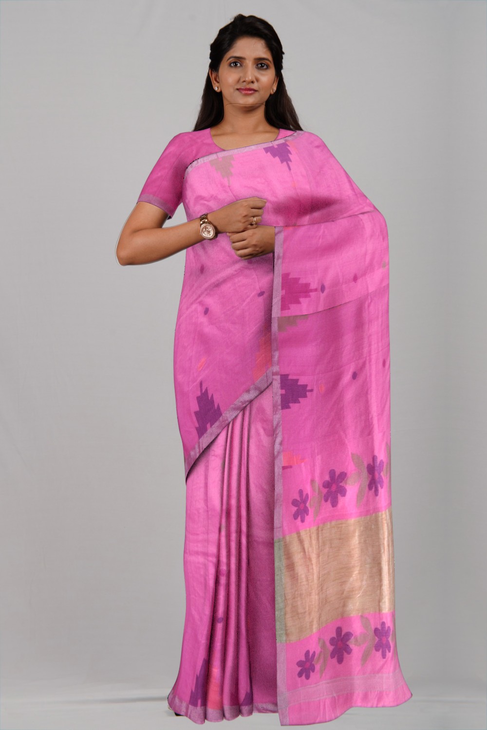 Baby Pink Temple Ball Buti Jamdani Cotton Saree
