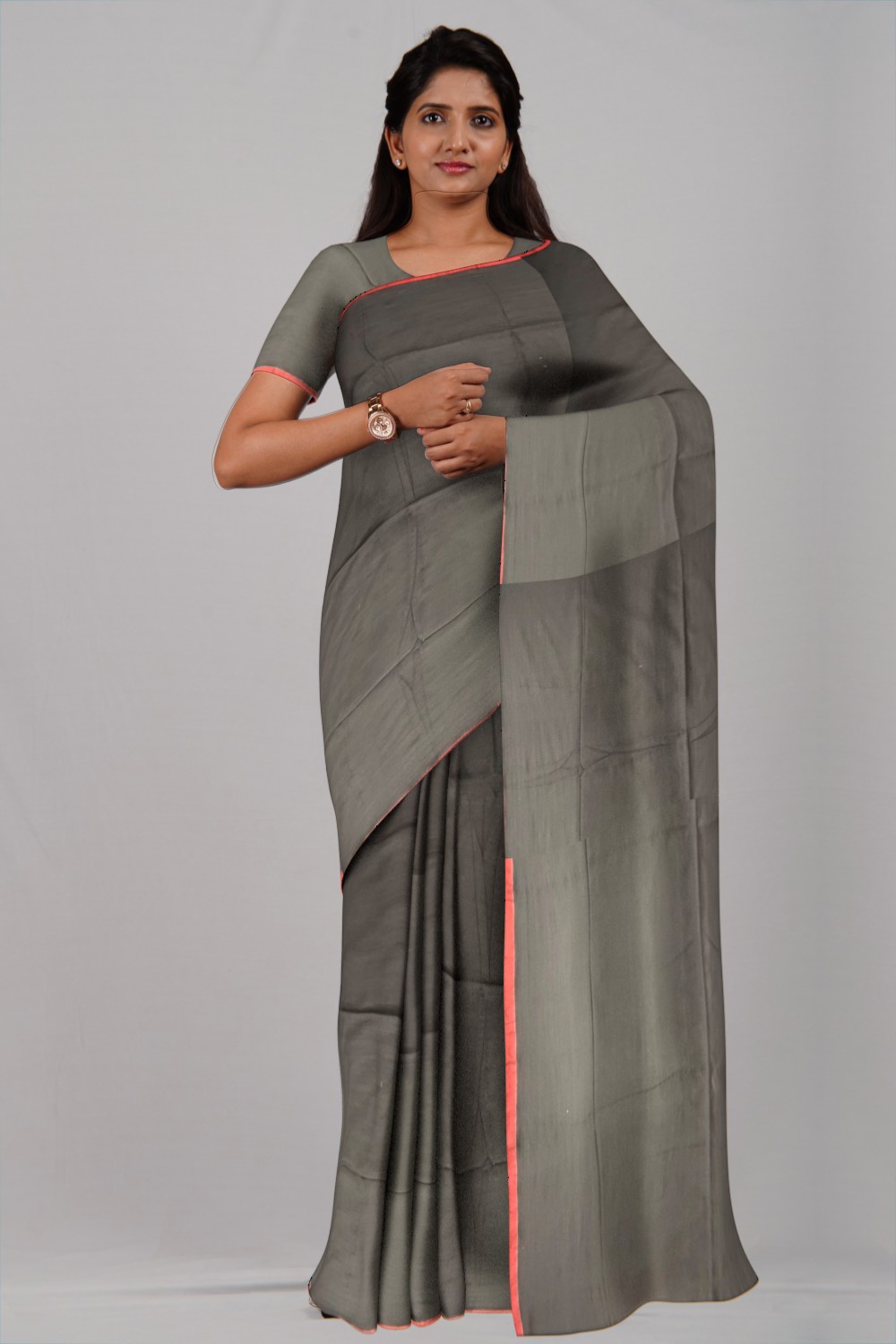 Black Dual Tone Plain Cotton Saree